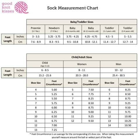 Girls Socks Size Chart