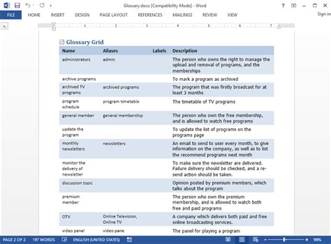 Glossary Word Template