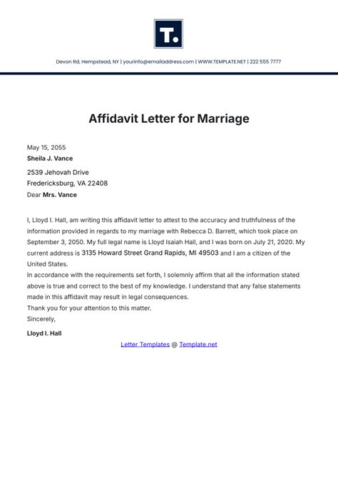 Good Faith Marriage Letter Template