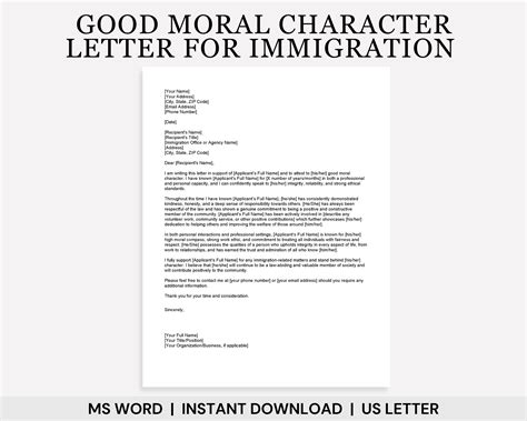 Good Moral Character Letter For Immigration Template
