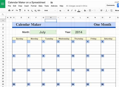 Google Calander Template