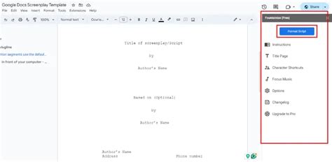 Google Docs Screenplay Template