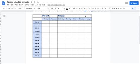 Google Docs Timetable Template