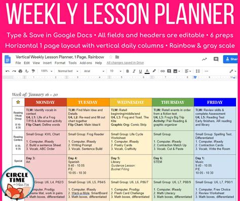 Google Docs Weekly Lesson Plan Template
