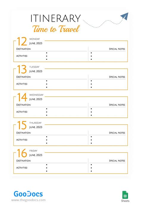 Google Itinerary Template