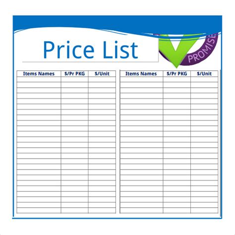 Google Sheet Price List Template