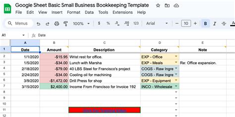 Google Sheets Bookkeeping Template