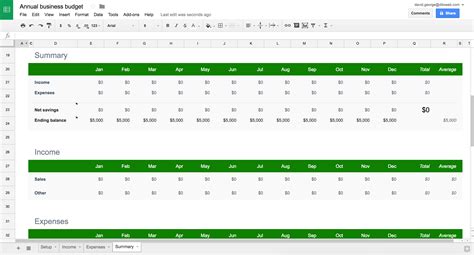 Google Sheets Business Budget Template