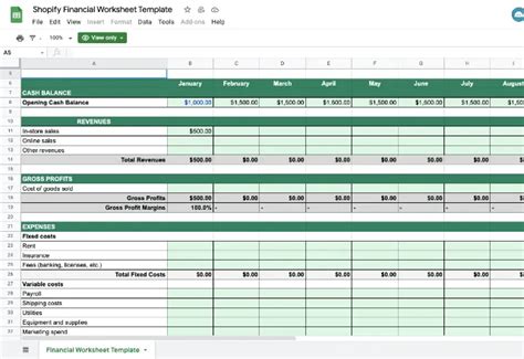 Google Sheets Cash Flow Template