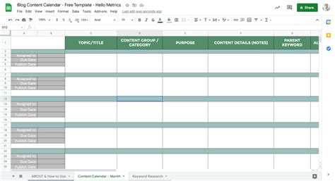 Google Sheets Content Calendar Template Free