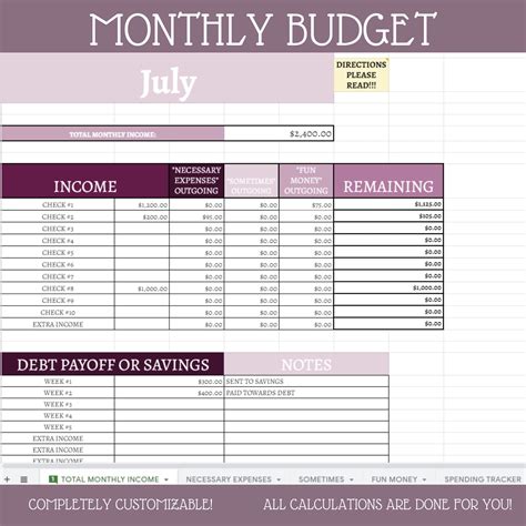 Google Sheets Monthly Expenses Template