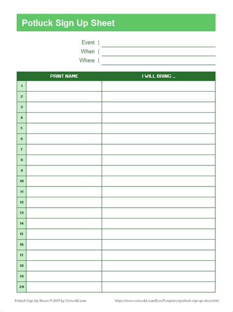 Google Sheets Potluck Template