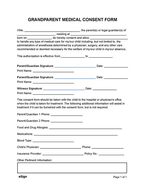 Grandparent Medical Consent Form Template