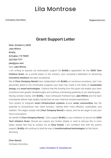 Grant Support Letter Template