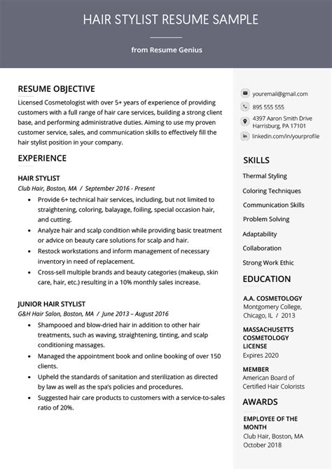 Hair Stylist Resume Template Word
