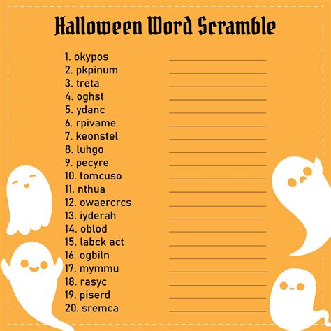 Halloween Word Scramble Free Printable