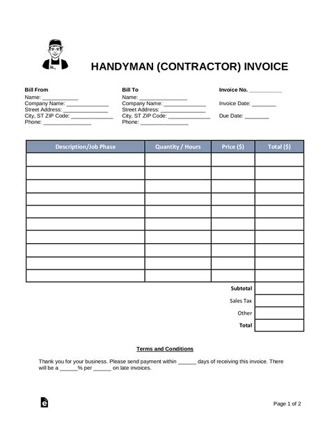 Handyman Invoice Template Free