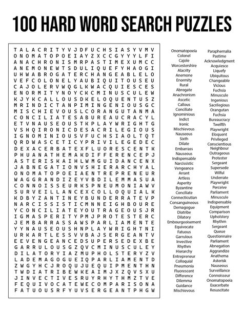 Hard Printable Word Searches
