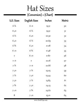 Hat Size Chart Conversion