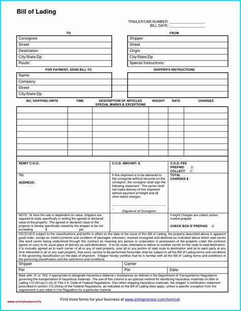 Hazardous Material Bill Of Lading Template