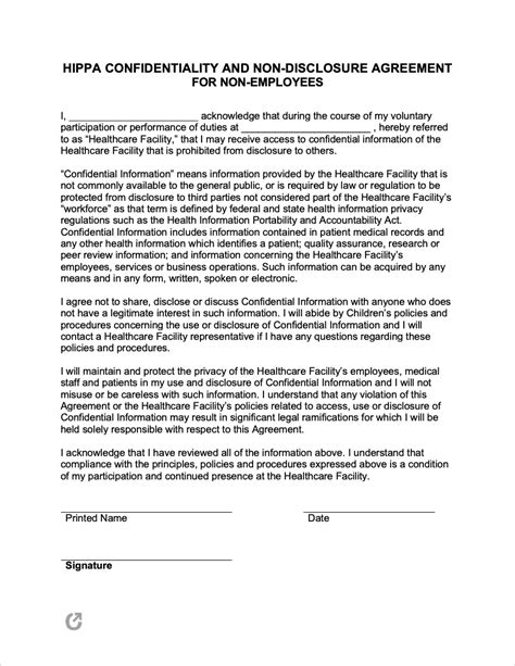 Hipaa Non Disclosure Agreement Template