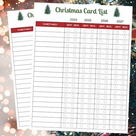 Holiday Card List Template