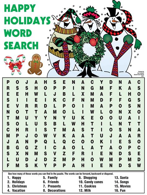 Holiday Word Search Printable