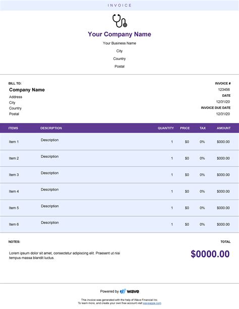 Home Health Care Invoice Template
