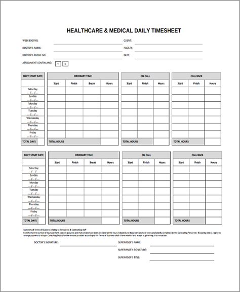 Home Health Care Timesheet Template