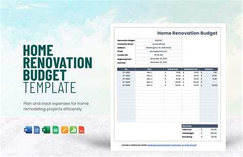 Home Improvement Budget Template