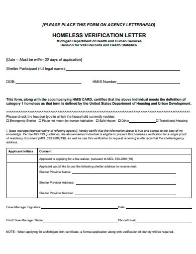 Homeless Verification Letter Template