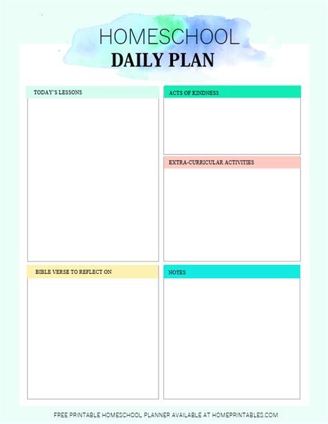 Homeschool Daily Planner Template
