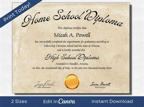 Homeschool Diploma Template