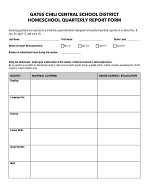 Homeschool Quarterly Report Template