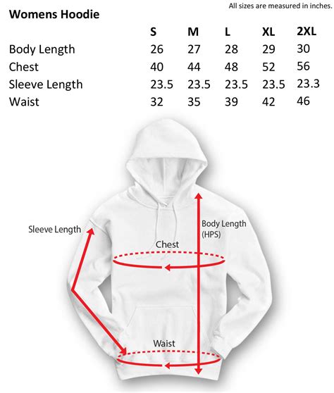 Hoodies Size Chart Us