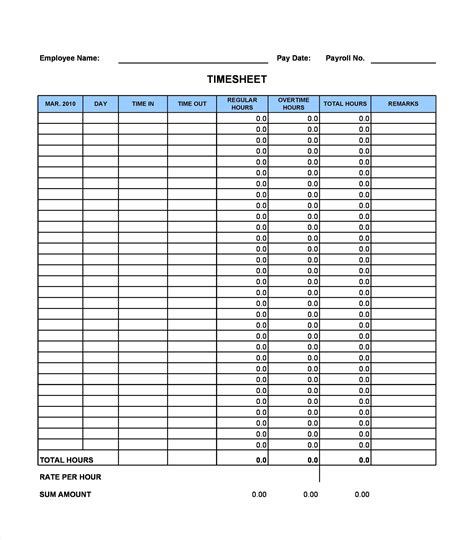 Hour Timesheet Free Template