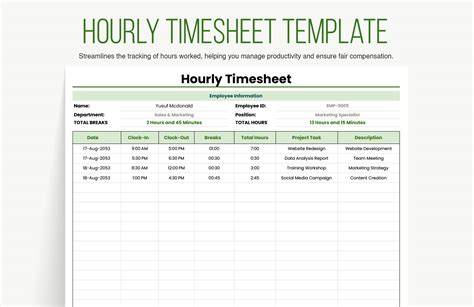 Hourly Daily Timesheet Template