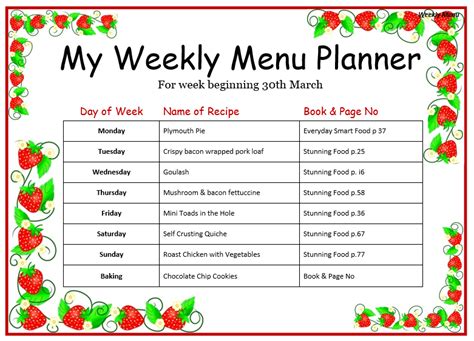 Household Menu Template