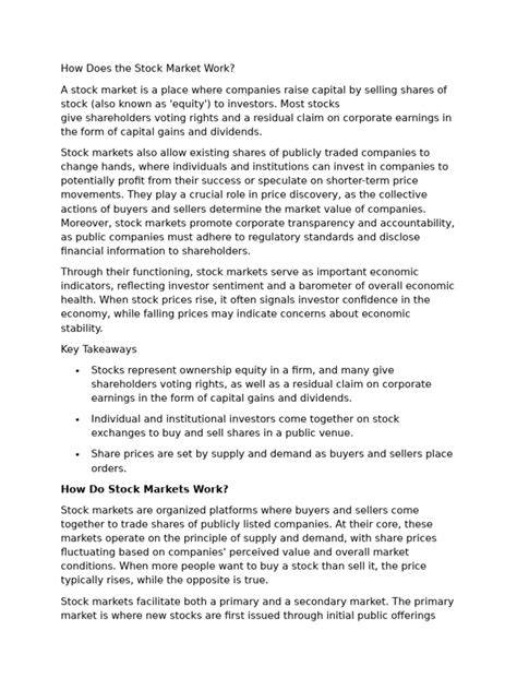 How Does The Stock Market Work Printable Articles