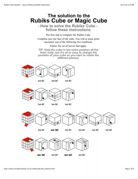 How To Solve A 3x3 Rubik's Cube Printable Instructions