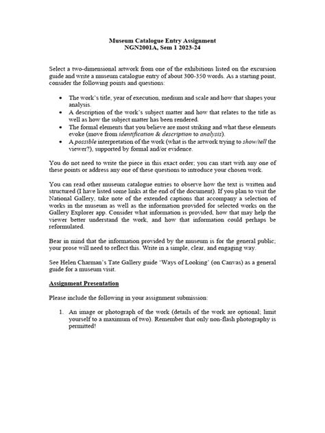 How To Write A Museum Catalogue Entry