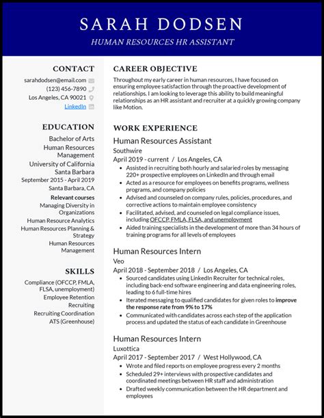 Hr Assistant Resume Template