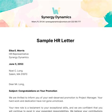 Hr Letter Template