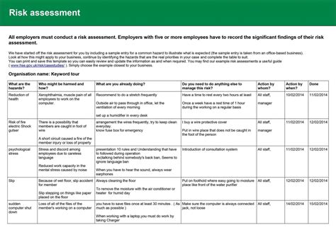 Hse Risk Assessment Template