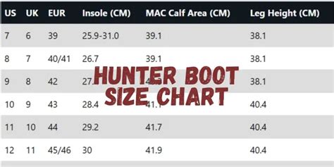 Hunter Shoe Size Chart
