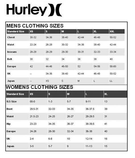 Hurley Swim Trunks Size Chart