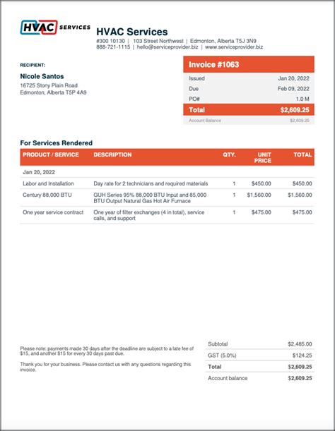 Hvac Invoice Template Free
