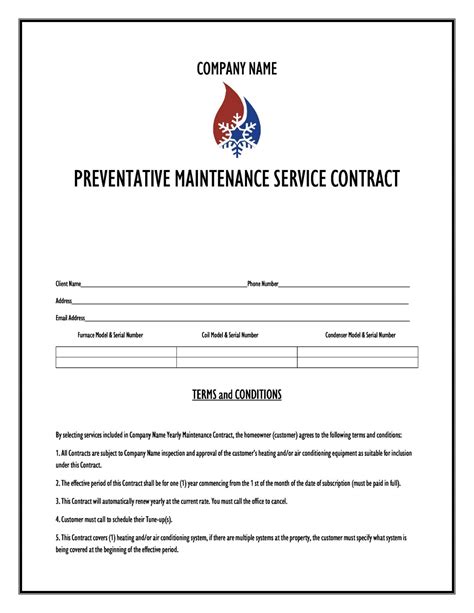 Hvac Preventative Maintenance Contract Template