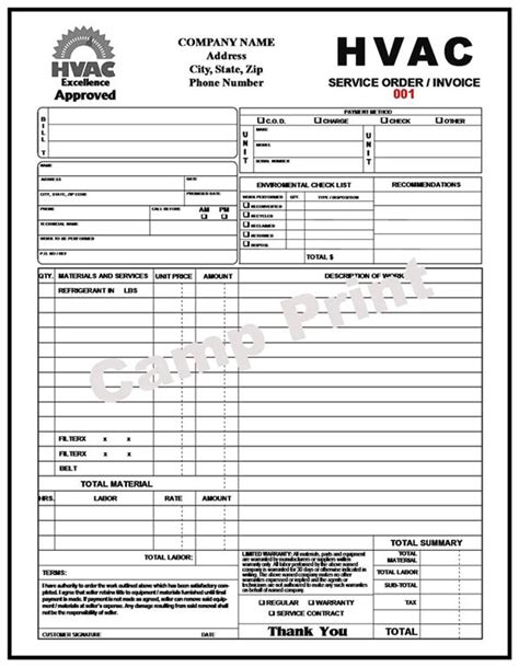 Hvac Service Forms Templates