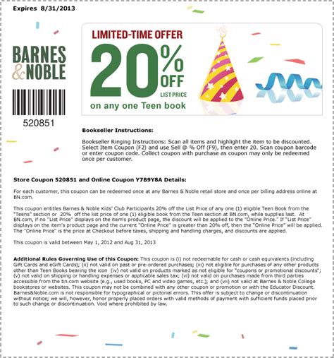 In Store Coupons For Barnes And Noble Printable
